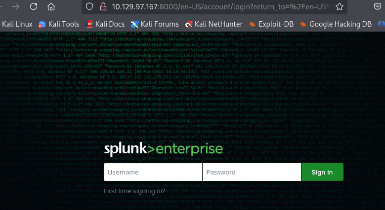 Splunk login page